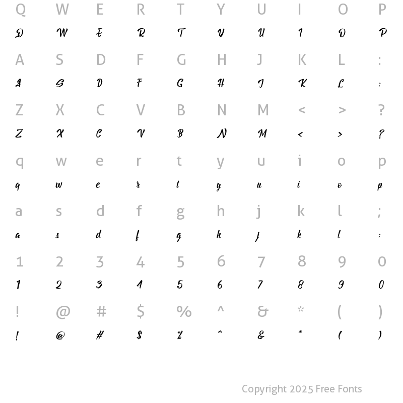 Character Map of Billy The Gang Italic