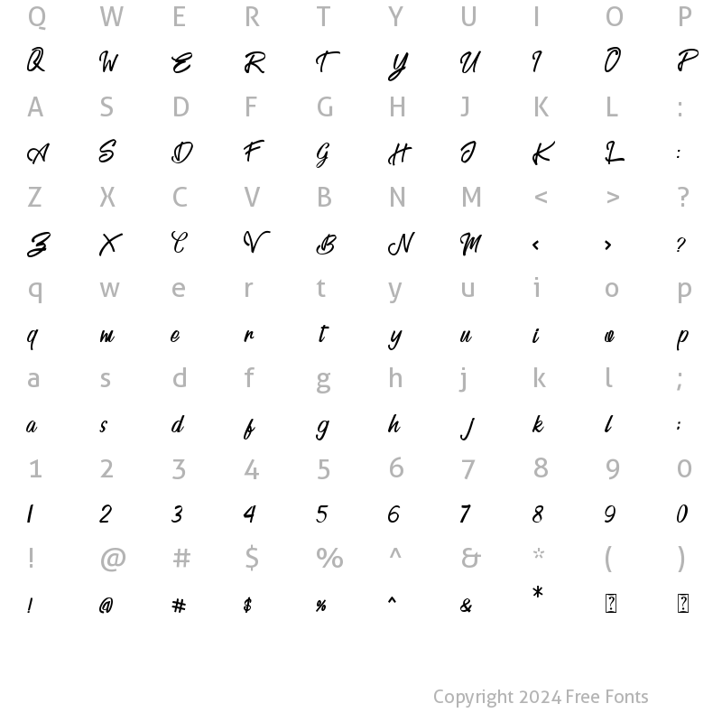 Character Map of Billyon Regular