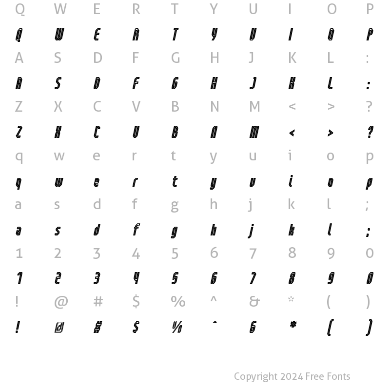 Character Map of Bilokos Pro Pun ExtraBold Compressed Italic