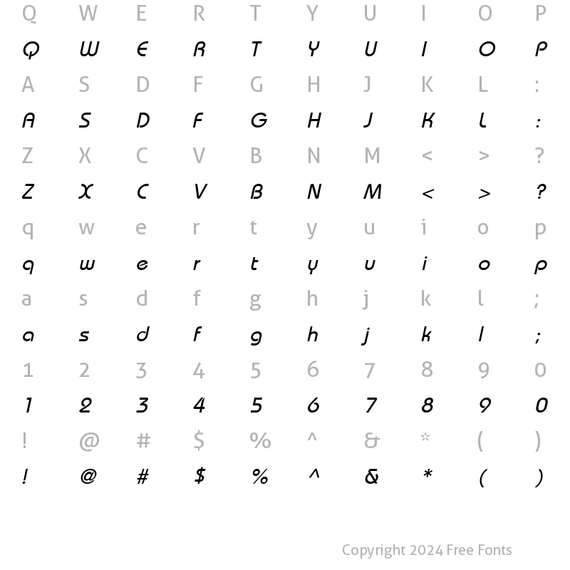 Character Map of Bimini Italic