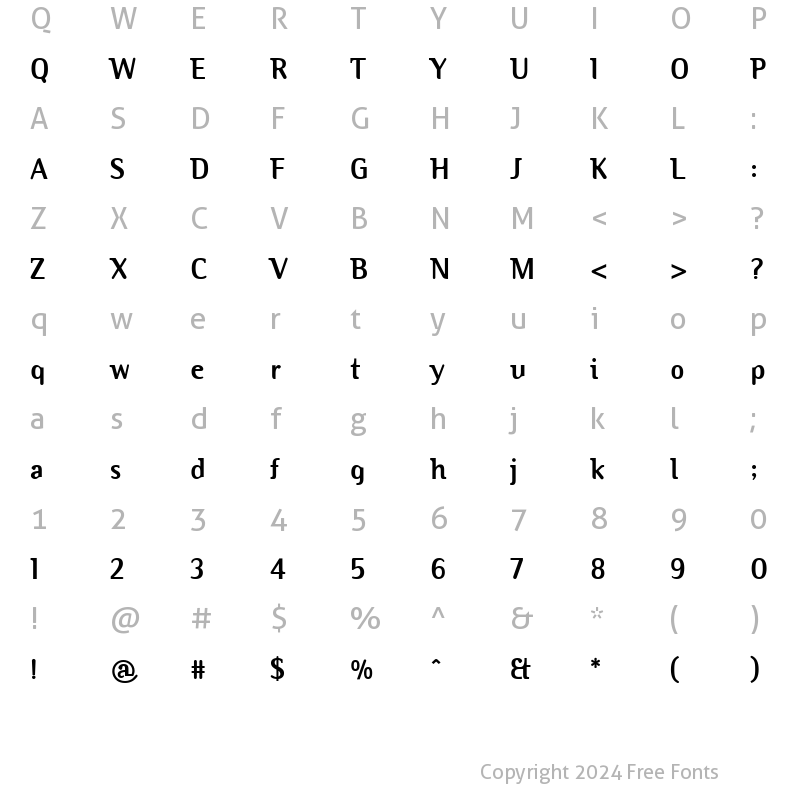 Character Map of Binary ITC Light Bold