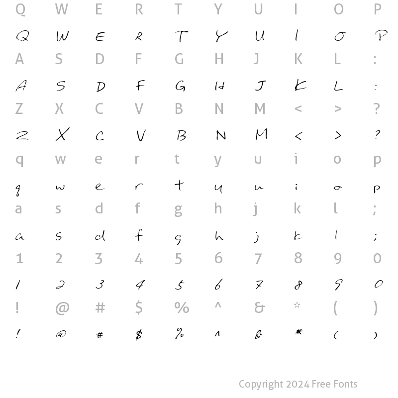 Character Map of BinghamsHand Italic