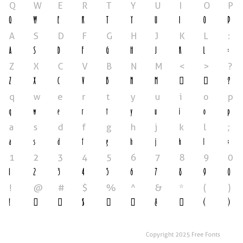 Character Map of Binner Gothic