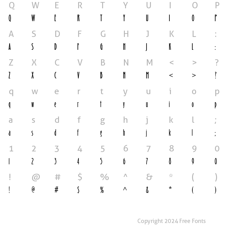 Character Map of Binner Gothic MT Std Regular