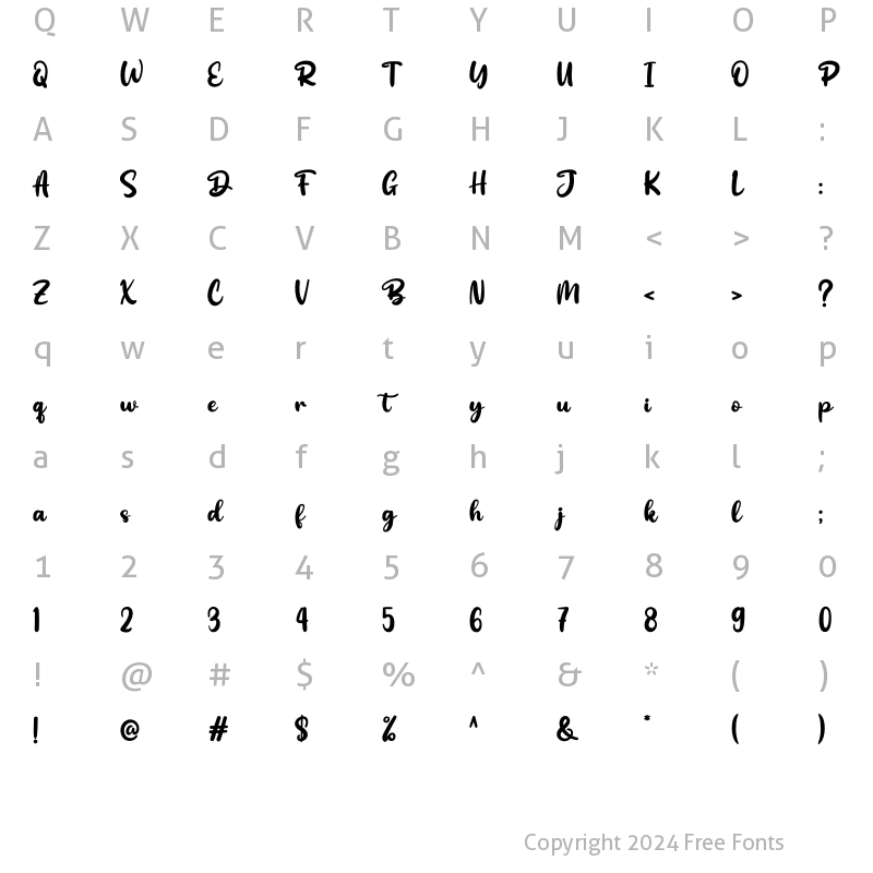 Character Map of Bintank Regular