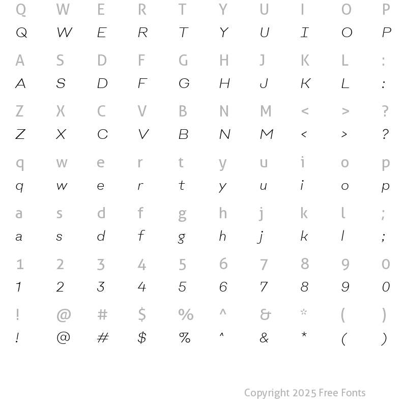 Character Map of BiofolioUltimate-ExtraLightItalic Regular