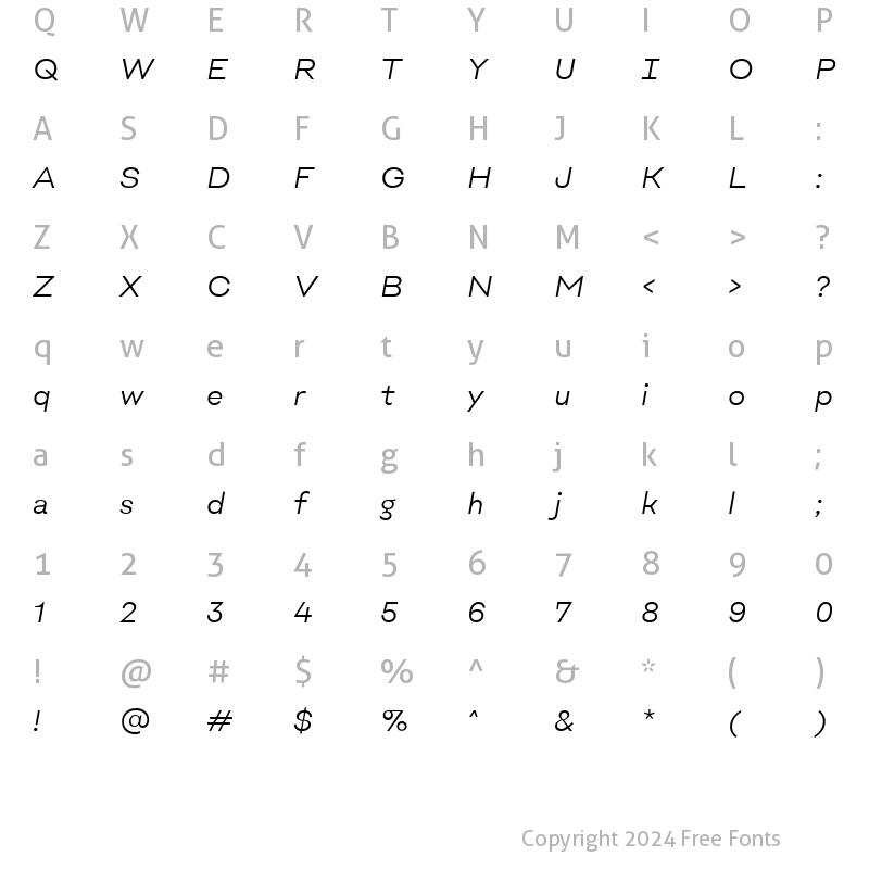 Character Map of BiofolioUltimate-LightItalic Regular