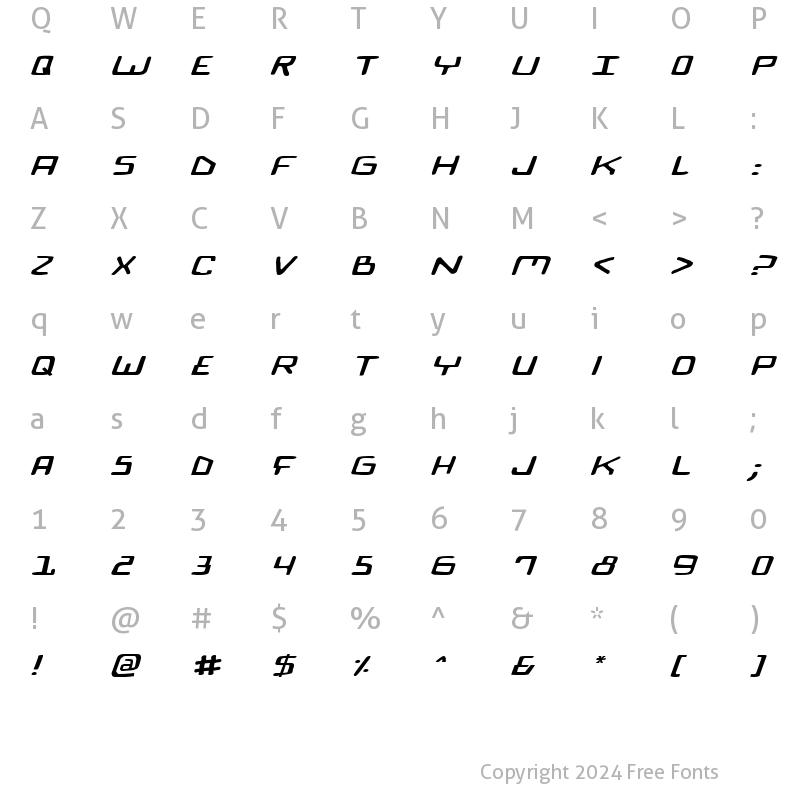 Character Map of Bionic Comic Expanded Italic Expanded Italic