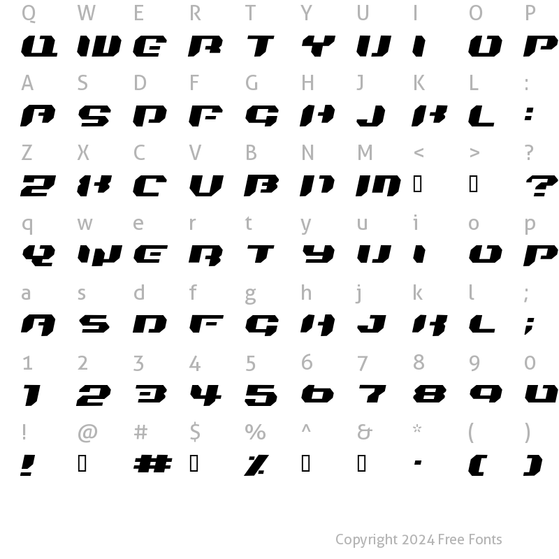 Character Map of Bionic Kid Simple Slanted Regular