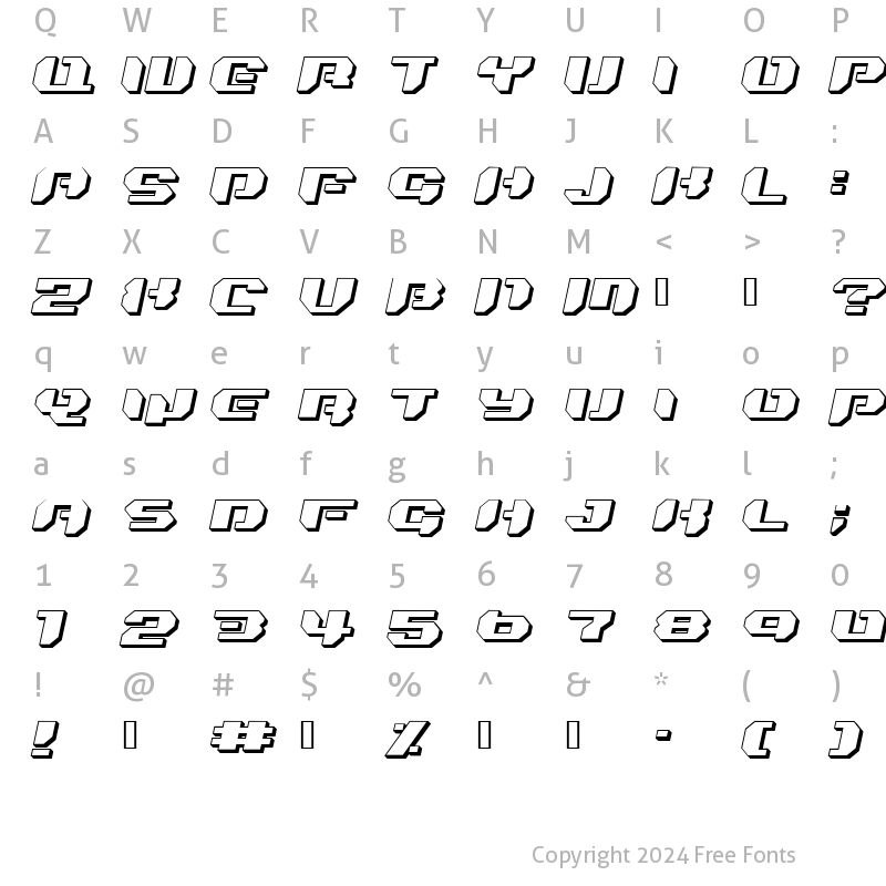 Character Map of Bionic Kid Slanted 3d Regular