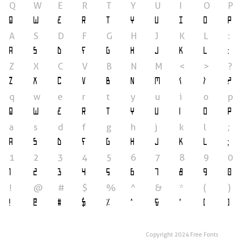 Character Map of Bionic Type Condensed Condensed