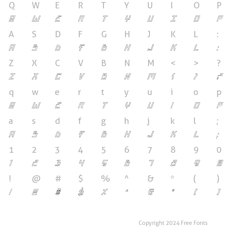 Character Map of Bionic Type Out Italic Out Italic