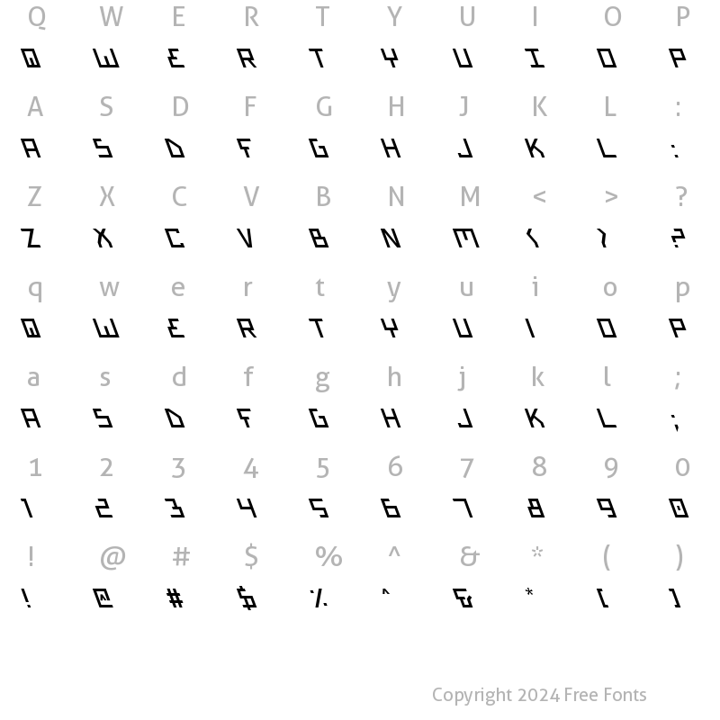 Character Map of Bionic Type Slant Slant