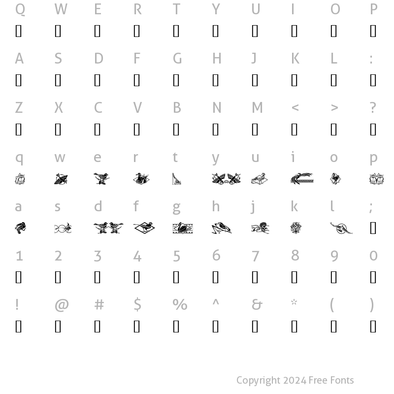 Character Map of Bird Stencil Design II Regular