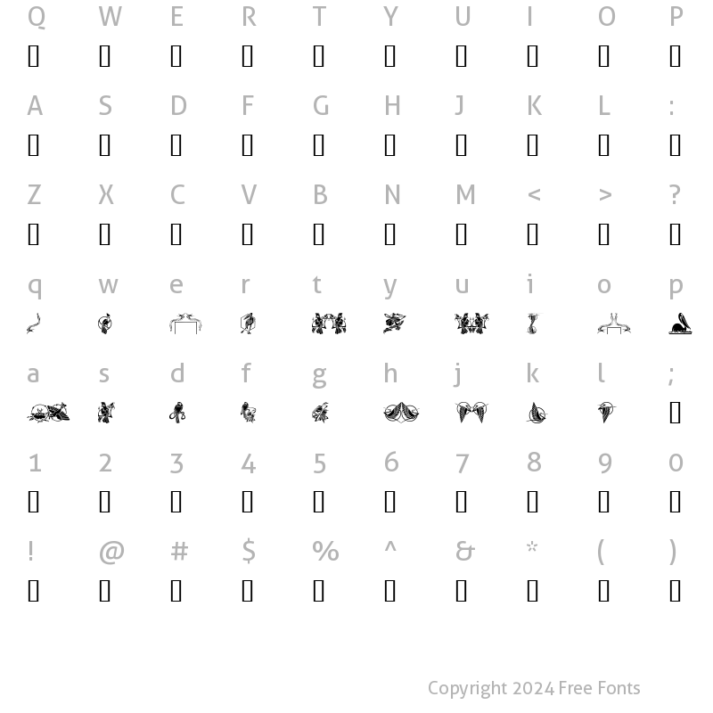 Character Map of Bird Stencil Design Regular