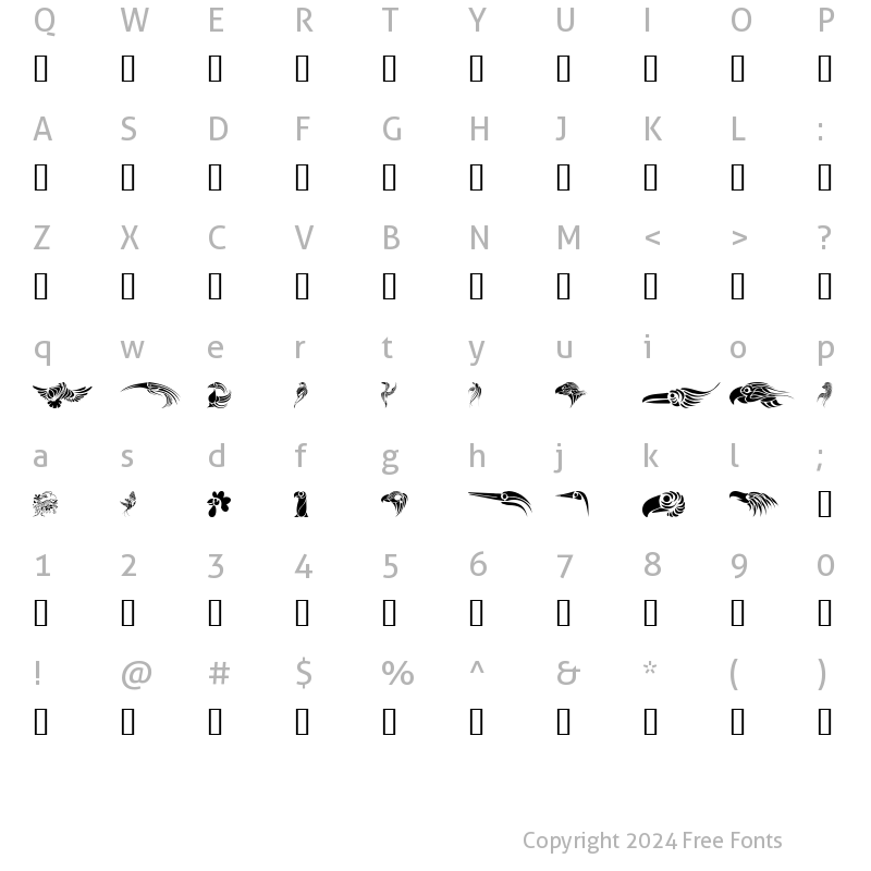 Character Map of Birdies Regular