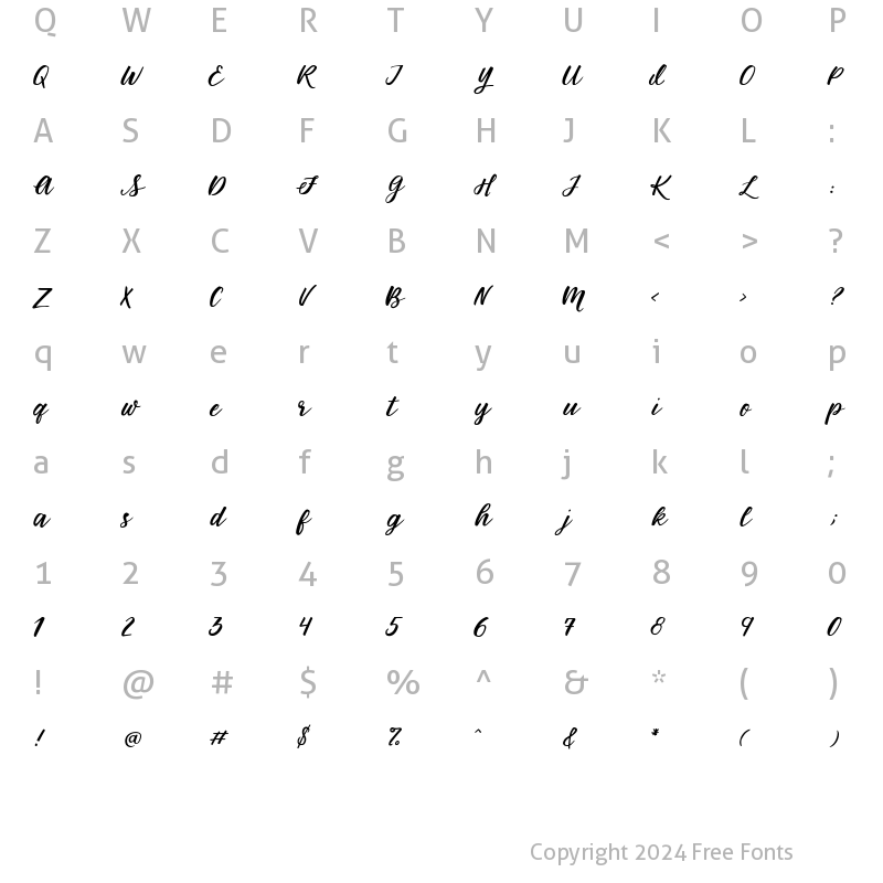 Character Map of Birds of Paradise Italic