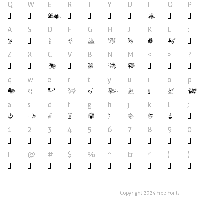 Character Map of Birthdaze Regular