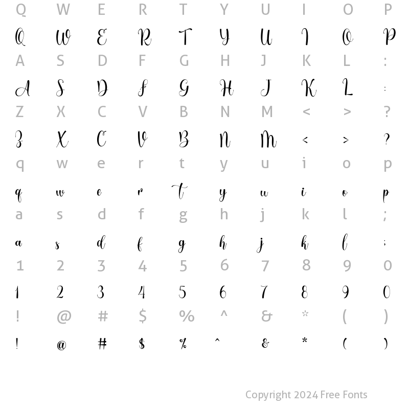 Character Map of Birthella Regular