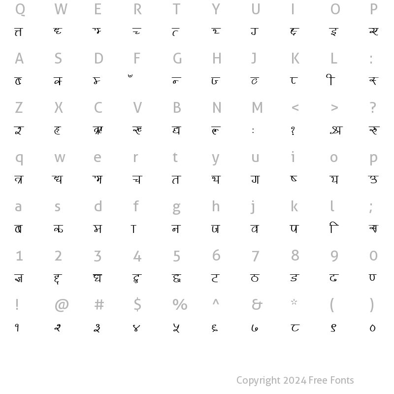 Character Map of Bishwa Calligraphy Regular