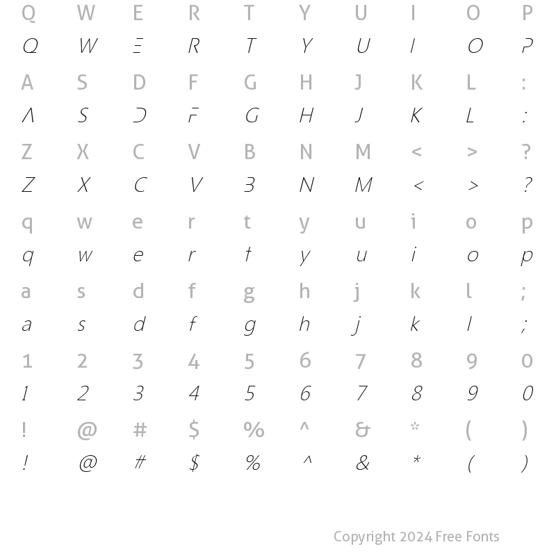 Character Map of Bisix Light Italic