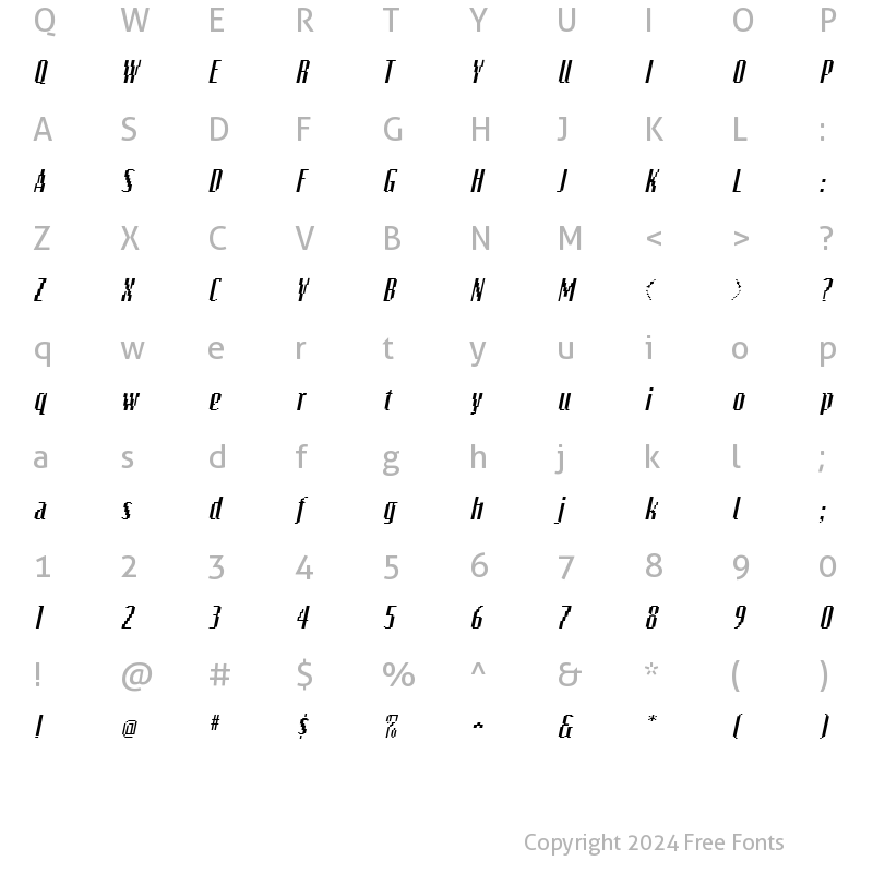Character Map of Bitmap Italic