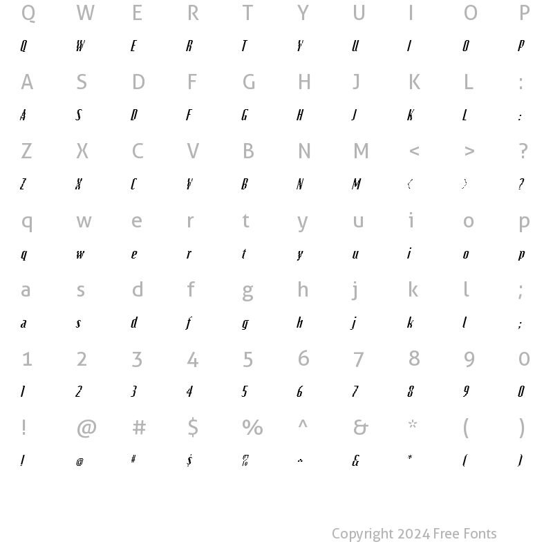 Character Map of Bits Italic