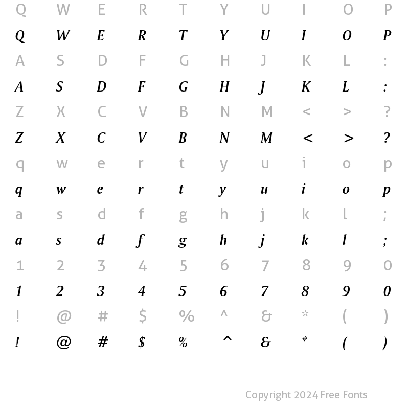 Character Map of Bitstream Amerigo Bold Italic