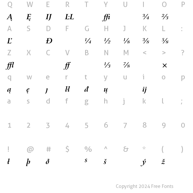 Character Map of Bitstream Arrus Extension Bold Italic