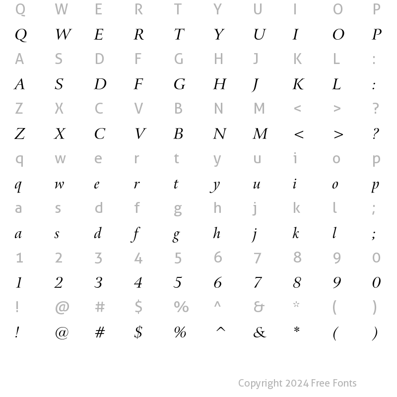 Character Map of Bitstream Arrus Italic