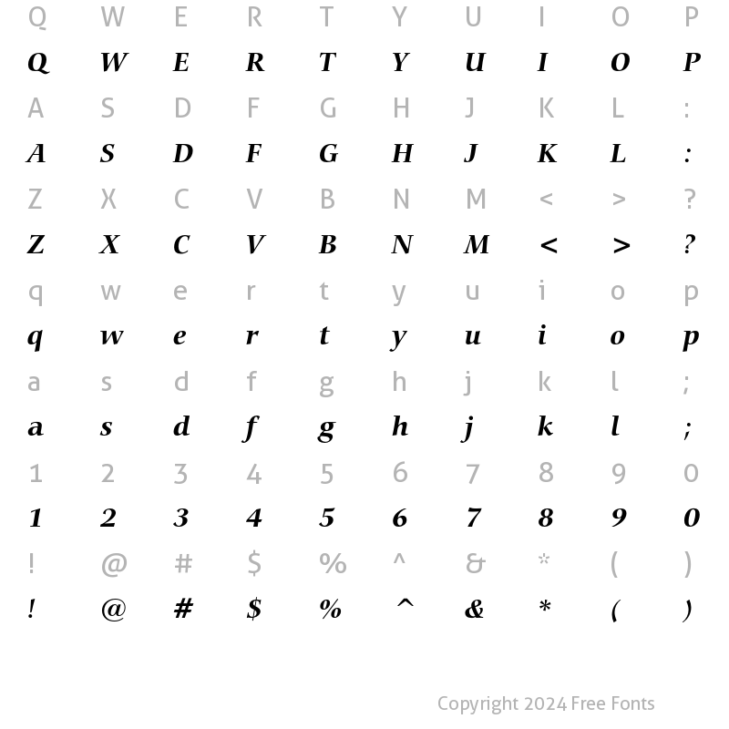 Character Map of Bitstream Carmina Bold Italic