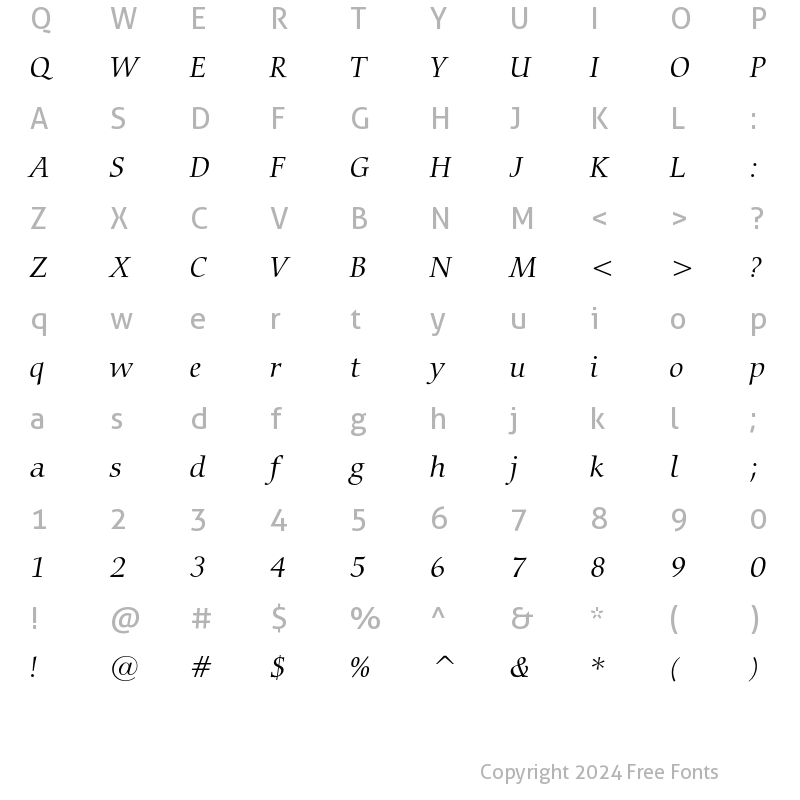 Character Map of Bitstream Carmina Light Italic