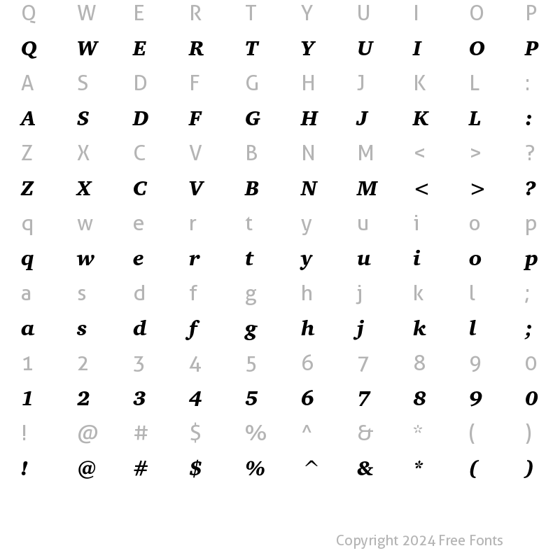 Character Map of Bitstream Charter Black Italic