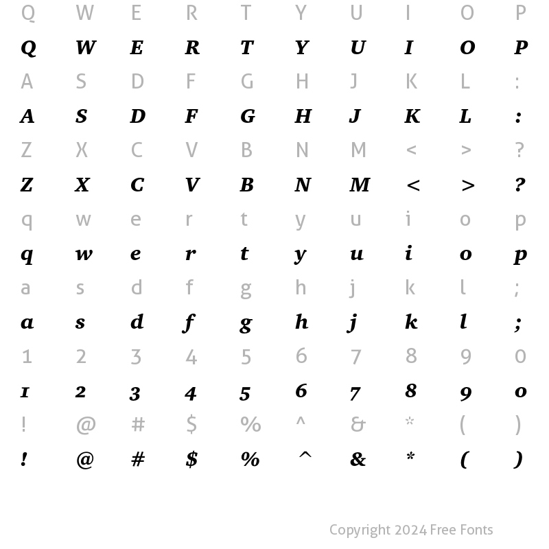 Character Map of Bitstream Charter Black OSF Italic