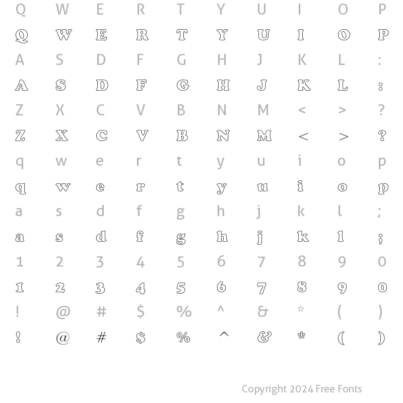 Character Map of Bitstream Cooper Black Outline Regular