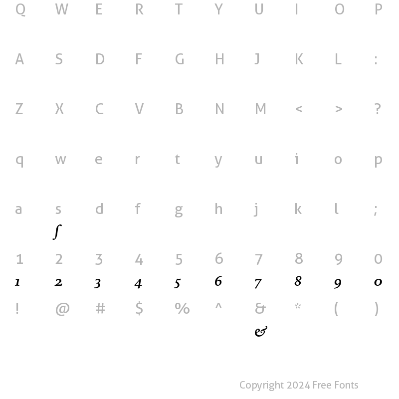 Character Map of Bitstream Iowan Old Style Alter Bold Italic