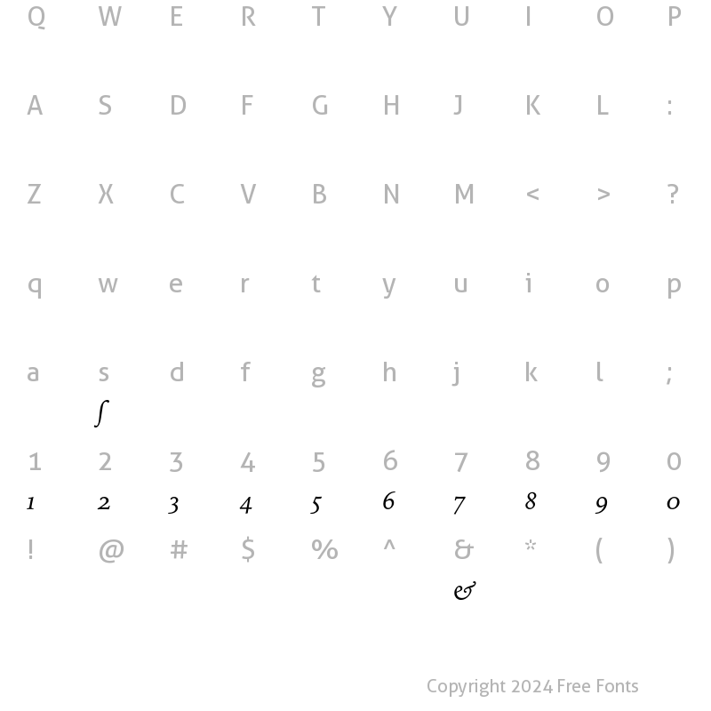 Character Map of Bitstream Iowan Old Style Alter Italic