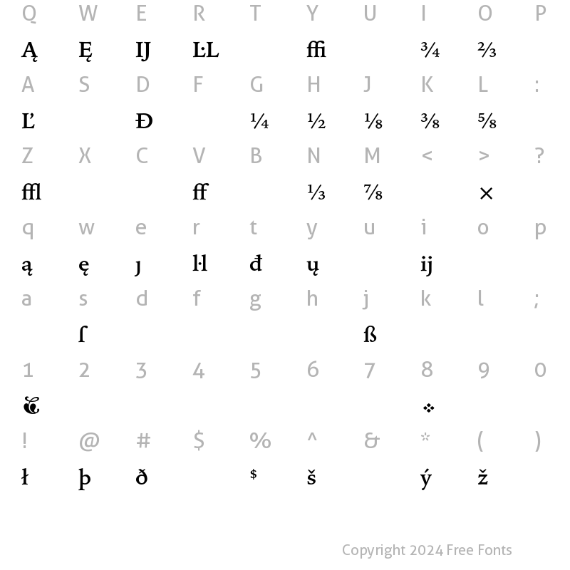 Character Map of Bitstream Iowan Old Style Exten Bold