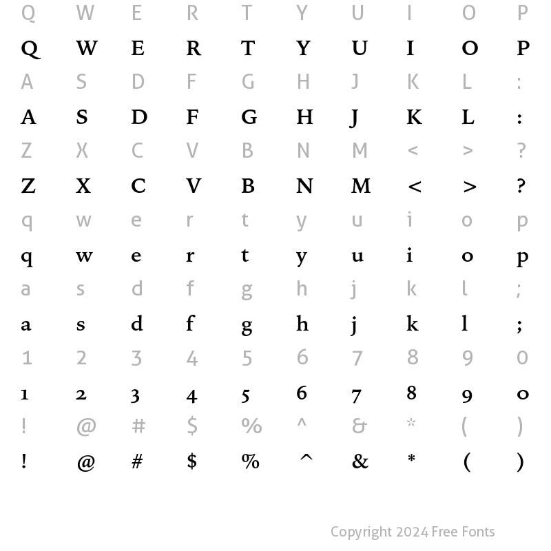 Character Map of Bitstream Iowan Old Style OSF Bold