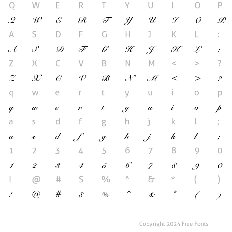 Character Map of Bitstream Roundhand Bold