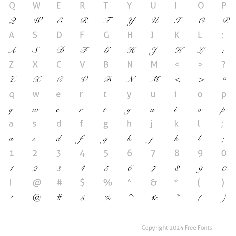 Character Map of Bitstream Roundhand Regular