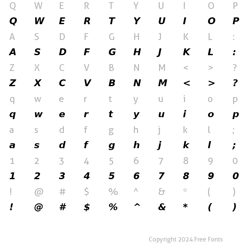 Character Map of Bitstream Vera Sans Bold Oblique