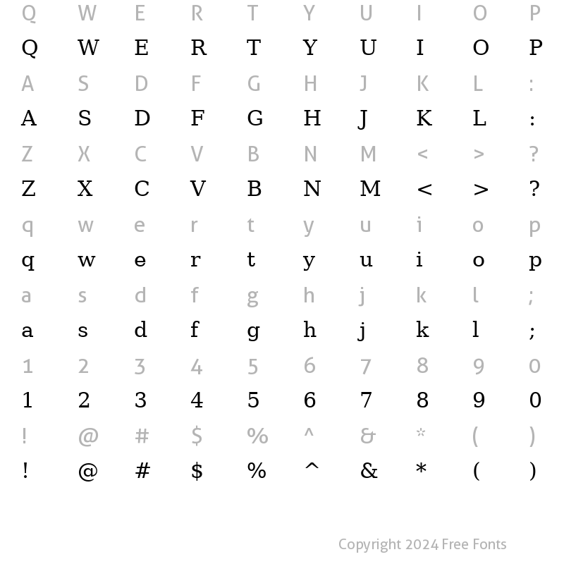 Character Map of Bitstream Vera Serif Roman