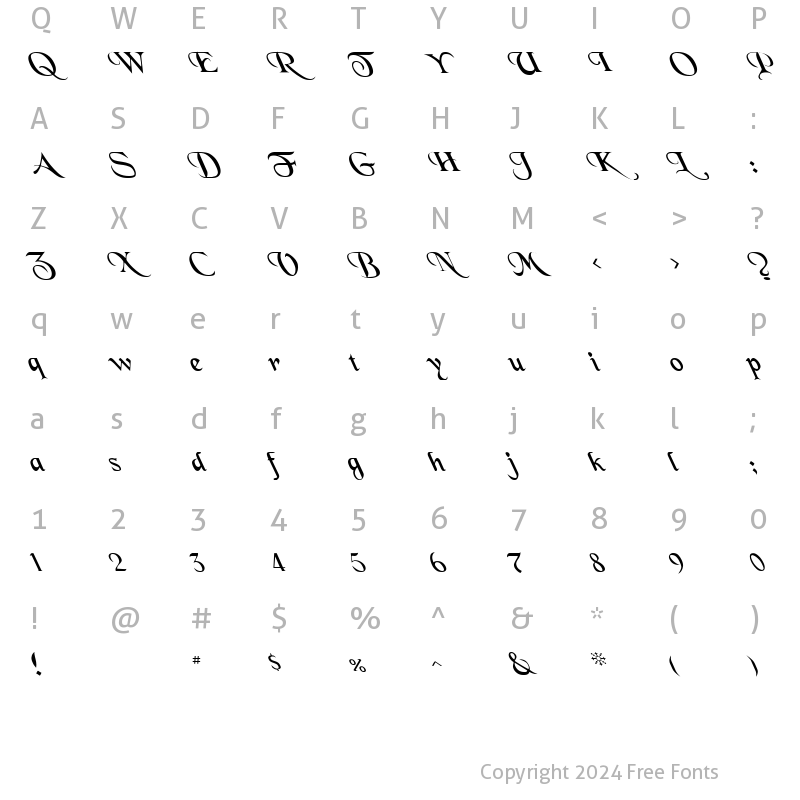 Character Map of Black Chancery Extreme Lefty Regular