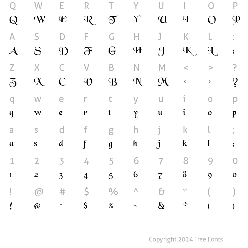 Character Map of Black Chancery Regular