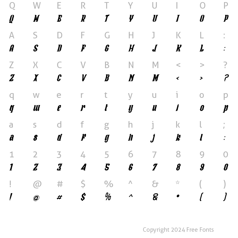 Character Map of Black Crown Regular