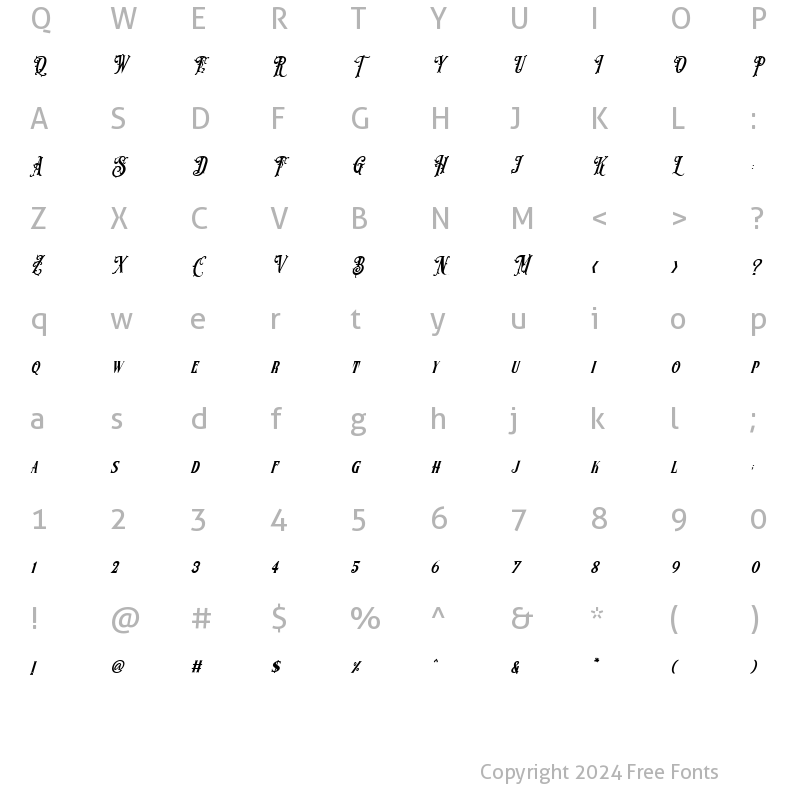 Character Map of black Fellas italic