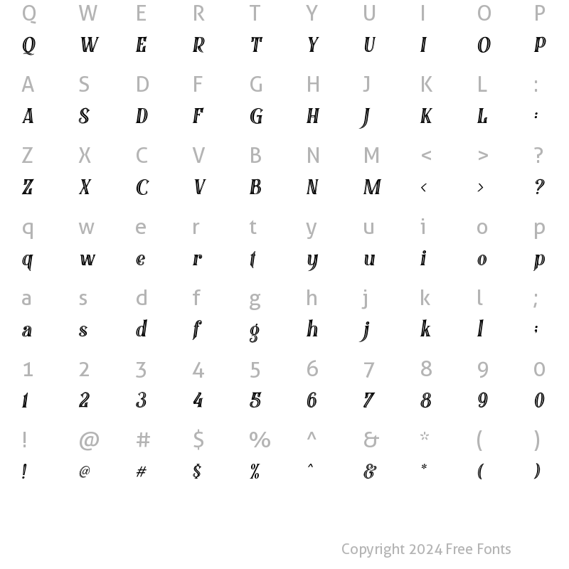 Character Map of Black Quality Holed Italic