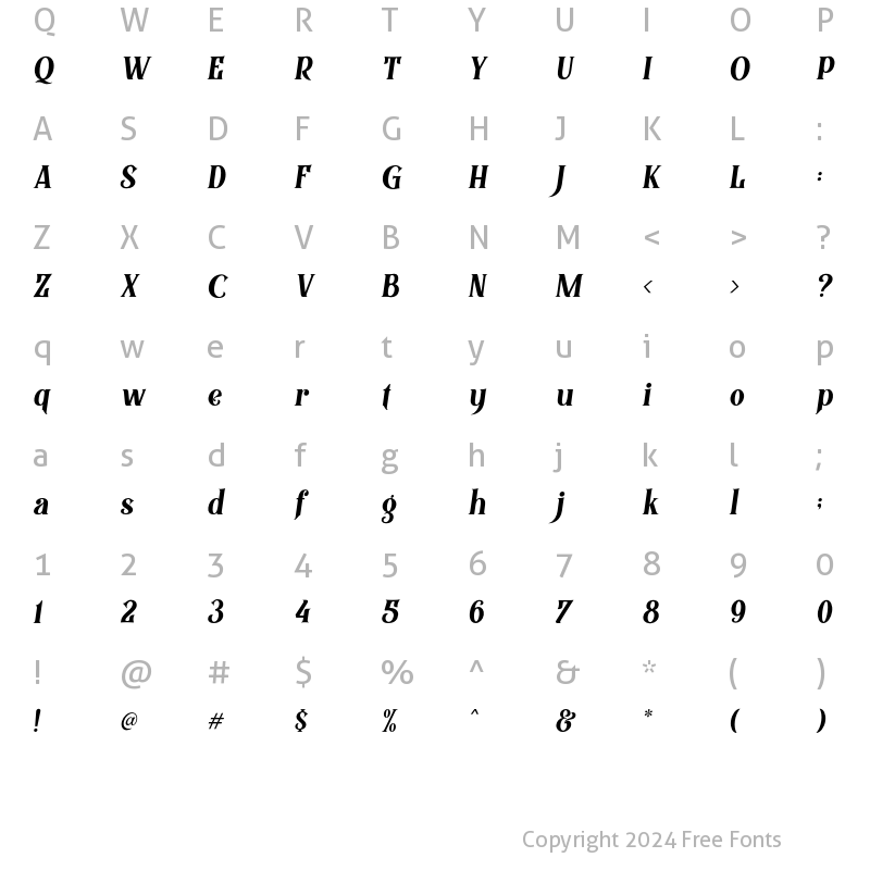 Character Map of Black Quality Italic