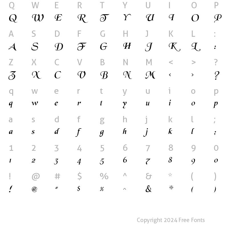 Character Map of BlackChanceryItalic Chancery Italic